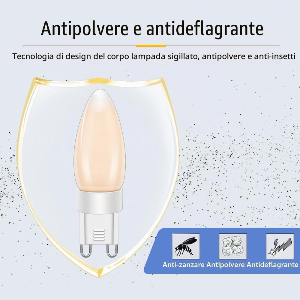 Ruiandsion G9 Lampadine LED Dimmable 2200K Bianco Caldo 220-240V 4W 4 Filamento LED G9 Lampadine Della Casa Equivalente 40W Lampada alogena per Lampadario Della Casa Indoor Lampade da Soffitto(10PCS)