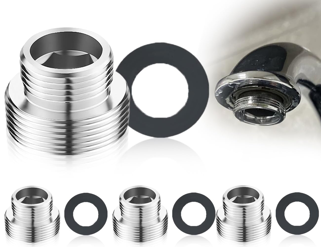 ZoeTekway 3-częściowy adapter do kranu, gwint M18 do M22, mosiężny z gumową uszczelką