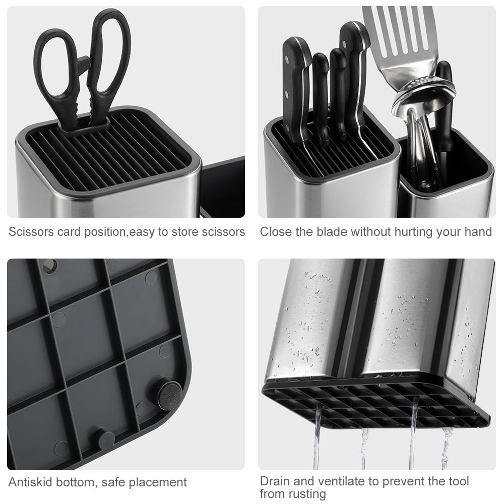 Portacoltelli da Cucina 2 in 1 Ceppo Coltelli Acciaio Inox Portacoltelli da Cucina Ceppo Coltelli da Cucina Vuoto per Coltelli e Utensili da Cucina.