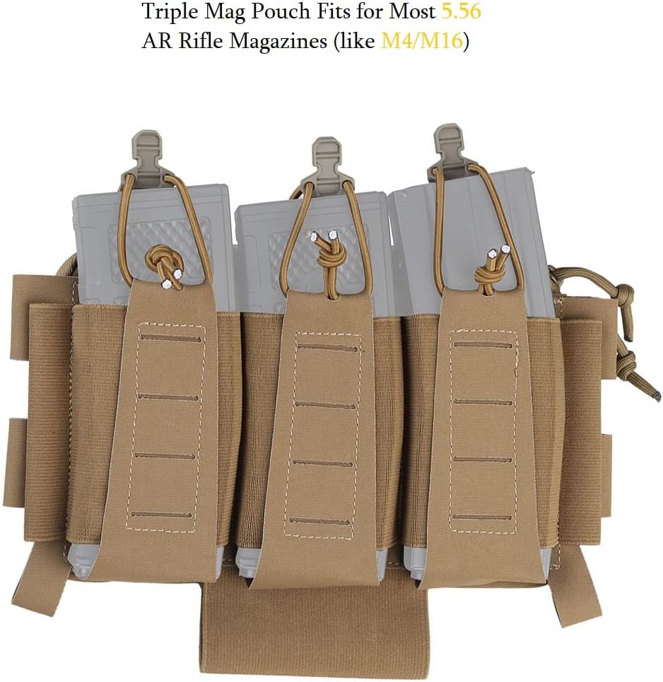 Triple 5.56 Mag Pouch with Utility Bag,Hook-and-Loop Tactical Placard for Rifle Magazines & Pistol Magazines