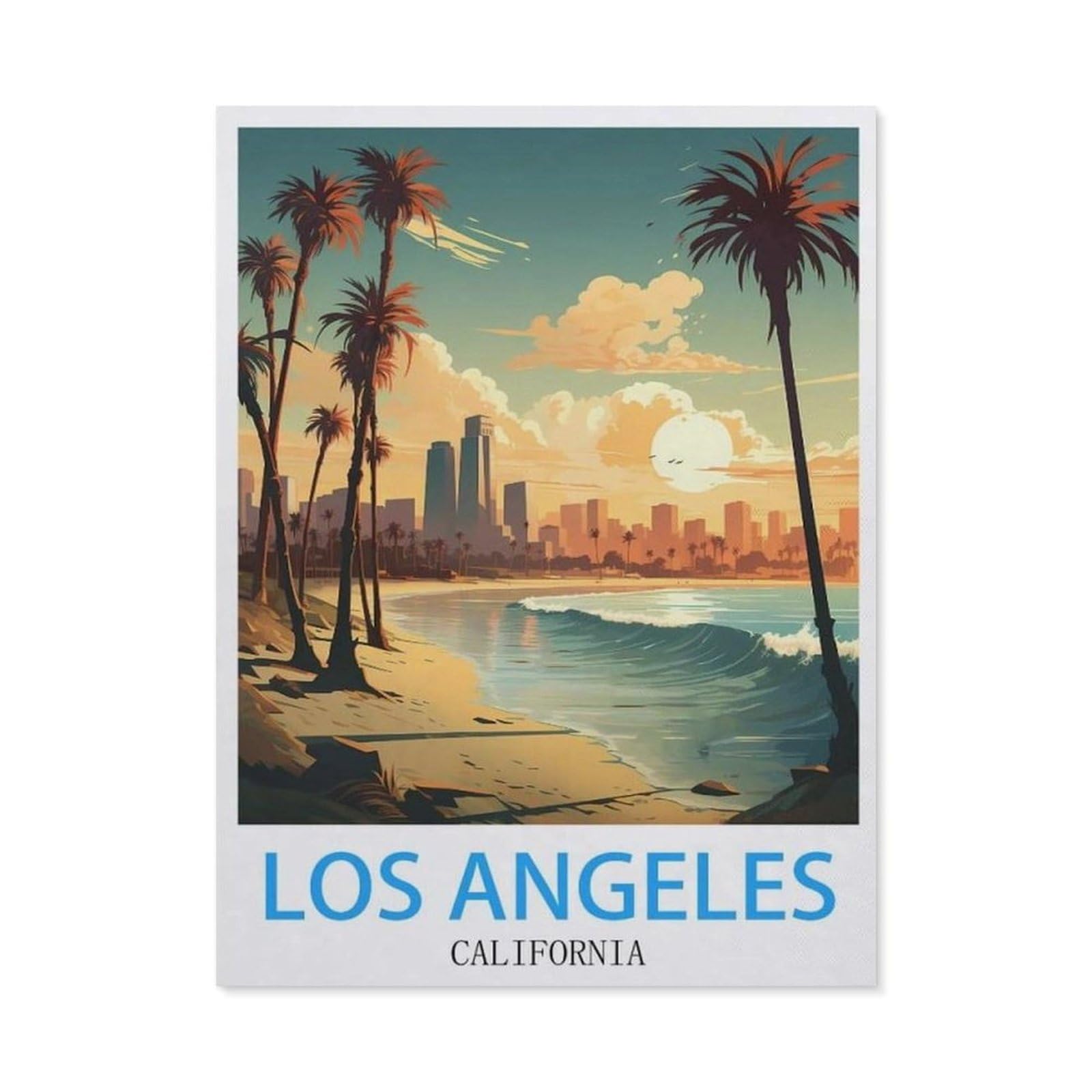 BEAYODKP DIY Diamond Painting，Los Angeles California Vintage Travel Posters，Cross Stitch Full Drill 5D Embroidery Mosaic Wall Decor Art（30 x 40 cm/11.81 x 15.74 inches）-BW35