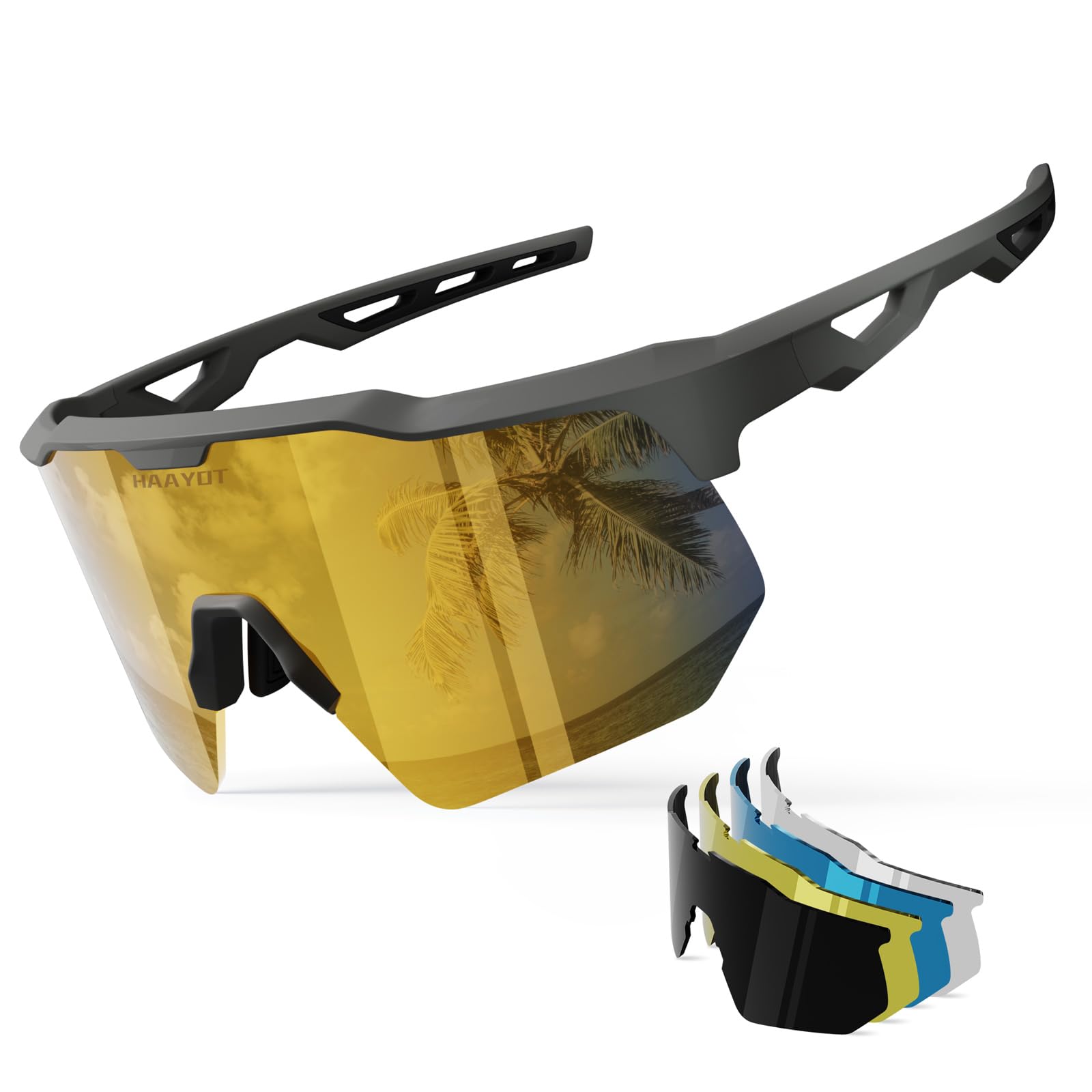 HAAYOT Gafas de sol deportivas polarizadas para hombres, mujeres, jóvenes, béisbol, ciclismo, correr, sóftbol, ciclismo, 5 lentes