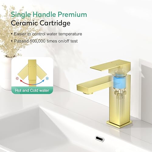 Miniatura 3 de Faustina Grifo de baño de oro cepillado, grifo de baño de un solo mango con drenaje desplegable, grifo de tocador de baño de 1 agujero, grifo de