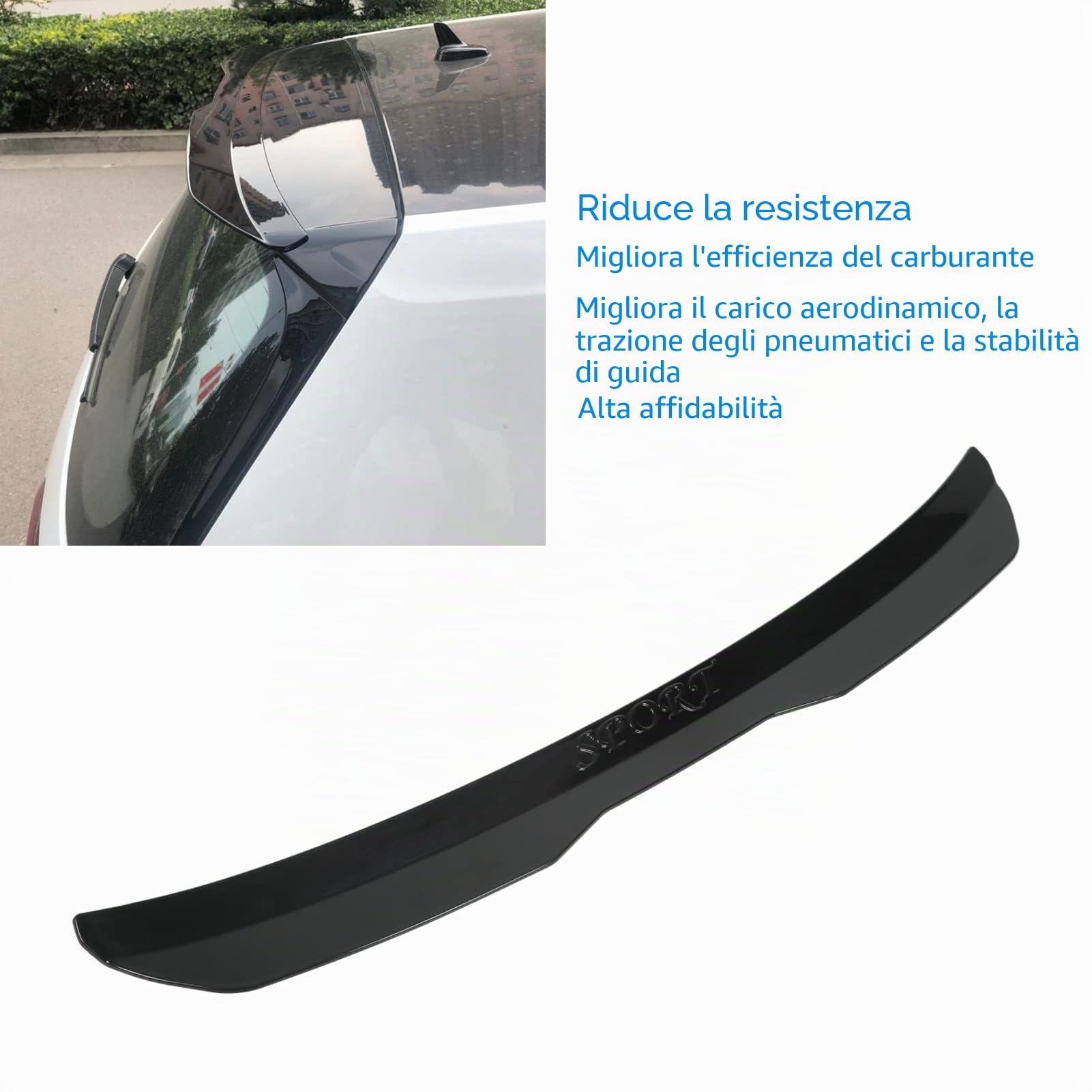 Spoiler per Tetto Posteriore Universale, Alettone per Tetto in ABS per Lunotto Posteriore Compatibile con Seat LEON Maxton MK1 Mk2 Mk3 MK4 MK5 MK6 MK7 Hatchback Fit Jazz Yaris Focus A1 A3(Nero lucido)