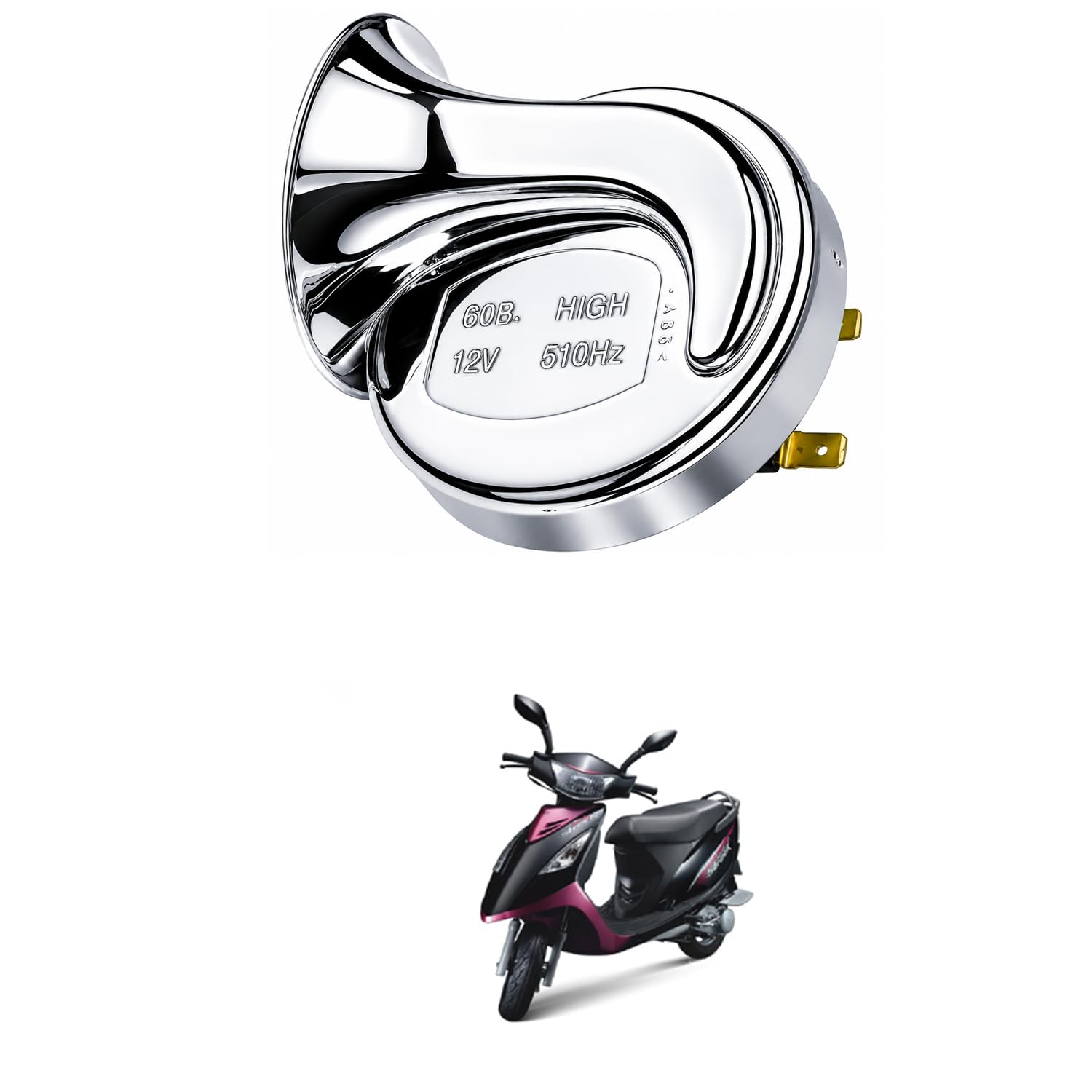 Universal 12V Automotive Vehicle Horn, High Tone 510Hz Chrome Snail Electric Horn, Loud 110dB Waterproof Replacement Horn for Car, Bike, Motorcycle, Scooter Comfortable With Scoo-ty Str-eak-image-30