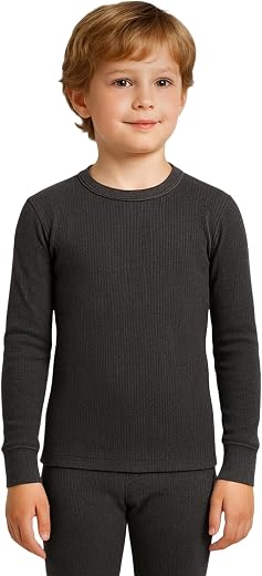 Lux Cozi HEATEK Boy's Black Melange Full Sleeves Round Neck Thermal Top |Style - 555| Pack of 1