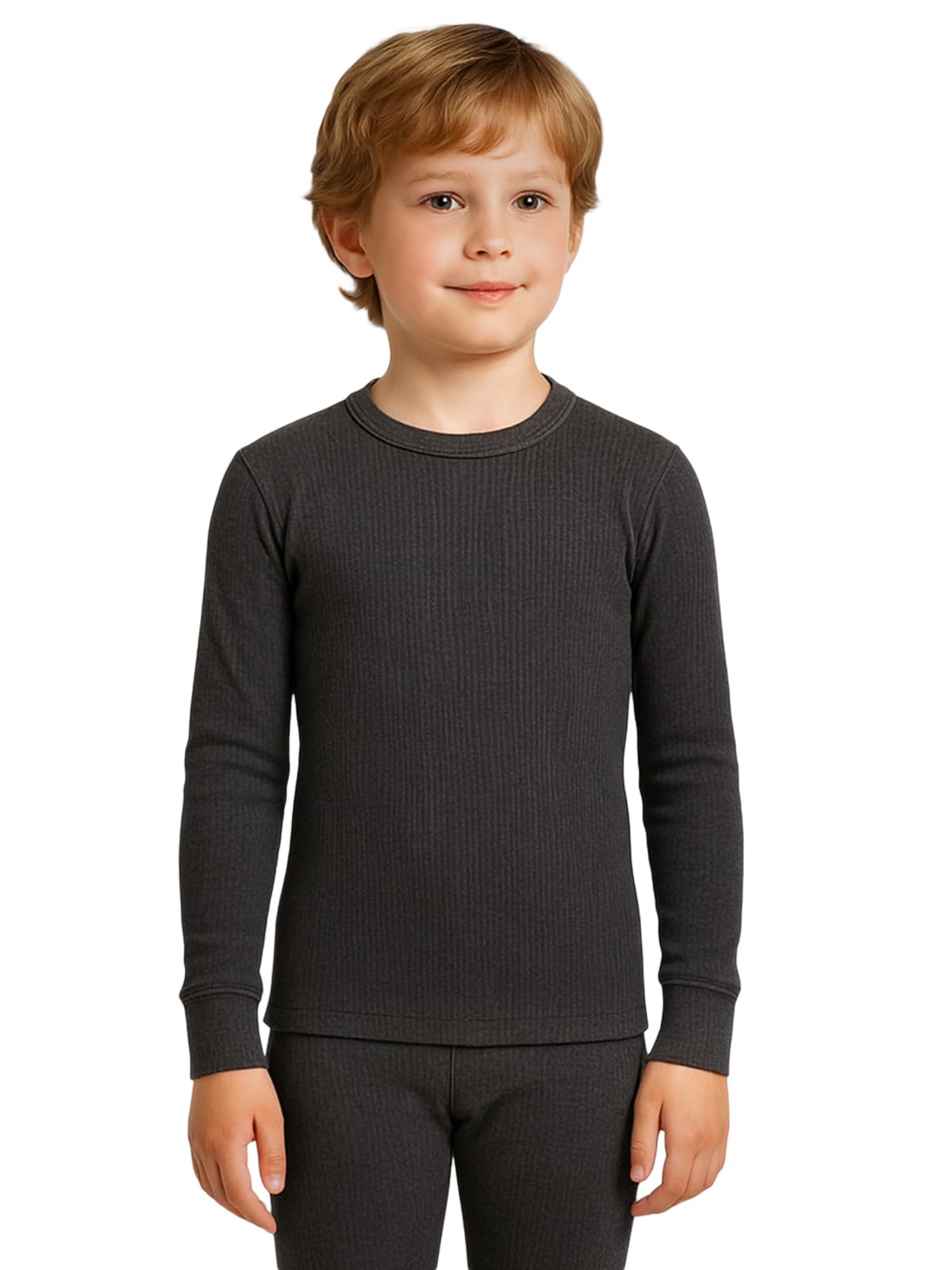 Lux Cozi HEATEK Boy's Black Melange Full Sleeves Round Neck Thermal Top |Style - 555| Pack of 1-image-32