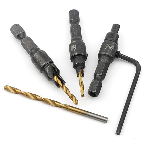 Miniatura 5 de Juego de 5 brocas avellanadoras con vástago hexagonal de 14 de pulgada, juego de brocas avellanadoras HSS 5#6#8#10#12 con juego de herramientas de