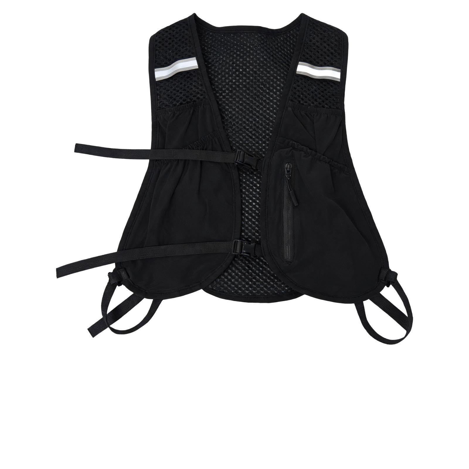 Outdoor Running Hiking Vest Bag, Black Reflective Sports Vest with Multiple Pockets and Water Bottle Holder for Men