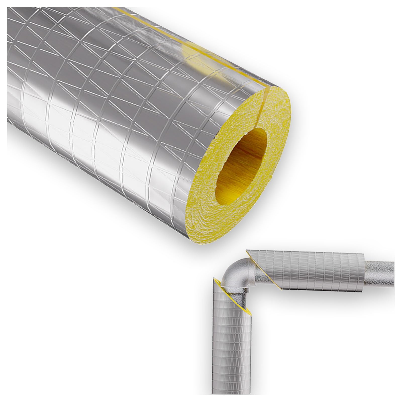 Rohrisolierung, Rauchrohrisolierung aus Aluminium-Folien und Glaswolle, Heizungsrohre, ist wasserdicht und flammhemmend, für Klimaanlage und Gasrohre, in 30/50mm Dicke(ID108.0mmxT30.0mmxL1.0m)