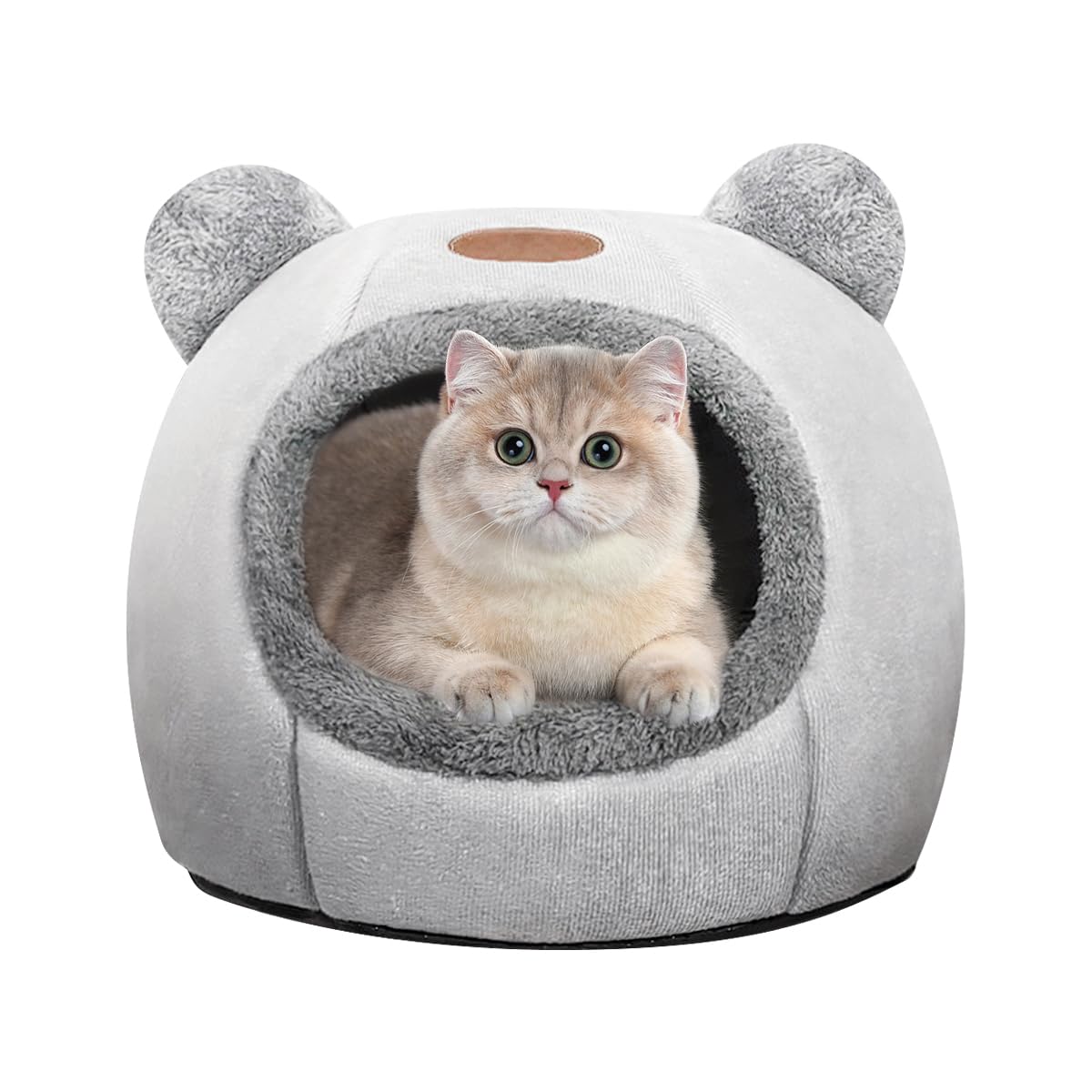 Cat Beds for Indoor Cats, Cozy Cat Tent House Igloo with Ears, Soft Fluffy Kitten Cave with Removable Cushion, Foldable Warm Pet Bed for Small Cats & Puppies