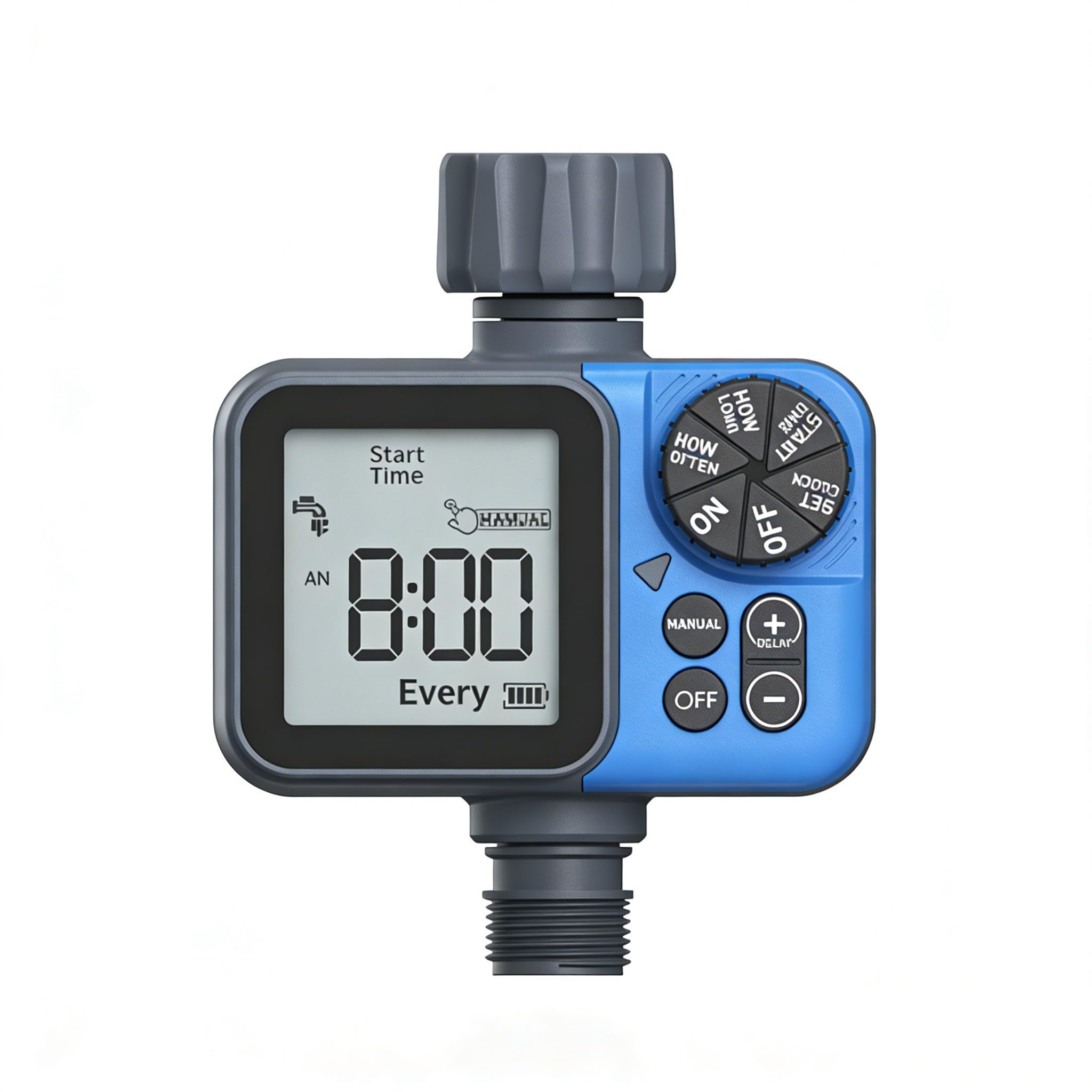 Sprinkler Timer, Programmable Water Hose Timer with Rain Delay/Manual/Automatic Watering System, Outdoor Digital Auto Irrigation for Garden Yard Lawn with Large Display(Black+Blue)