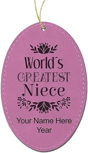 Miniatura 3 de LaserGram Personalized Christmas Ornament, World's Greatest Niece, Faux Leather, Custom Laser Engraved Gift Idea (Oval Shape, Gray) Grey,Black With
