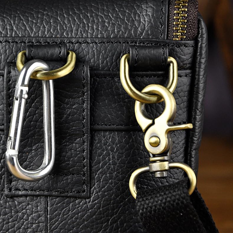 Miniatura 8 de Mini bolso de mensajero de cuero genuino para hombre, bolso de hombro con gancho en la cintura, bolsa multiusos Daypack caja de regalo