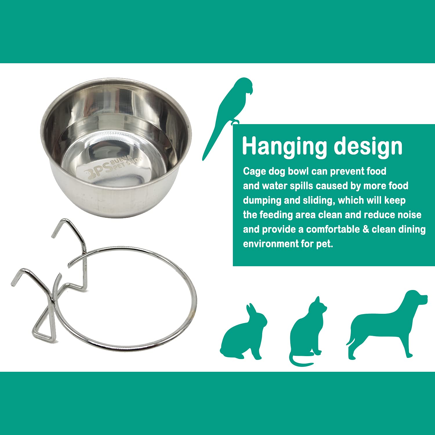 2X Comedero Bebedero para Jaula de Pajaro Acero Inoxidable con Gancho Contenedor de Comida 4 Tamaños Cuenco de Comida Colgante para Pájaro Loro Animal Pequeño Perro BPS-11129 * 2