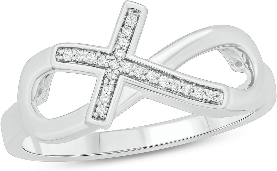 Cali Trove 1/20 Ct Natural Diamond Fashion Rings in 925 Sterling Silver | Cross Over Infinity Rings | Statements Bands | Graduation Gifts | Silver Accessories | Diamond Jewelry | Fashion Bands