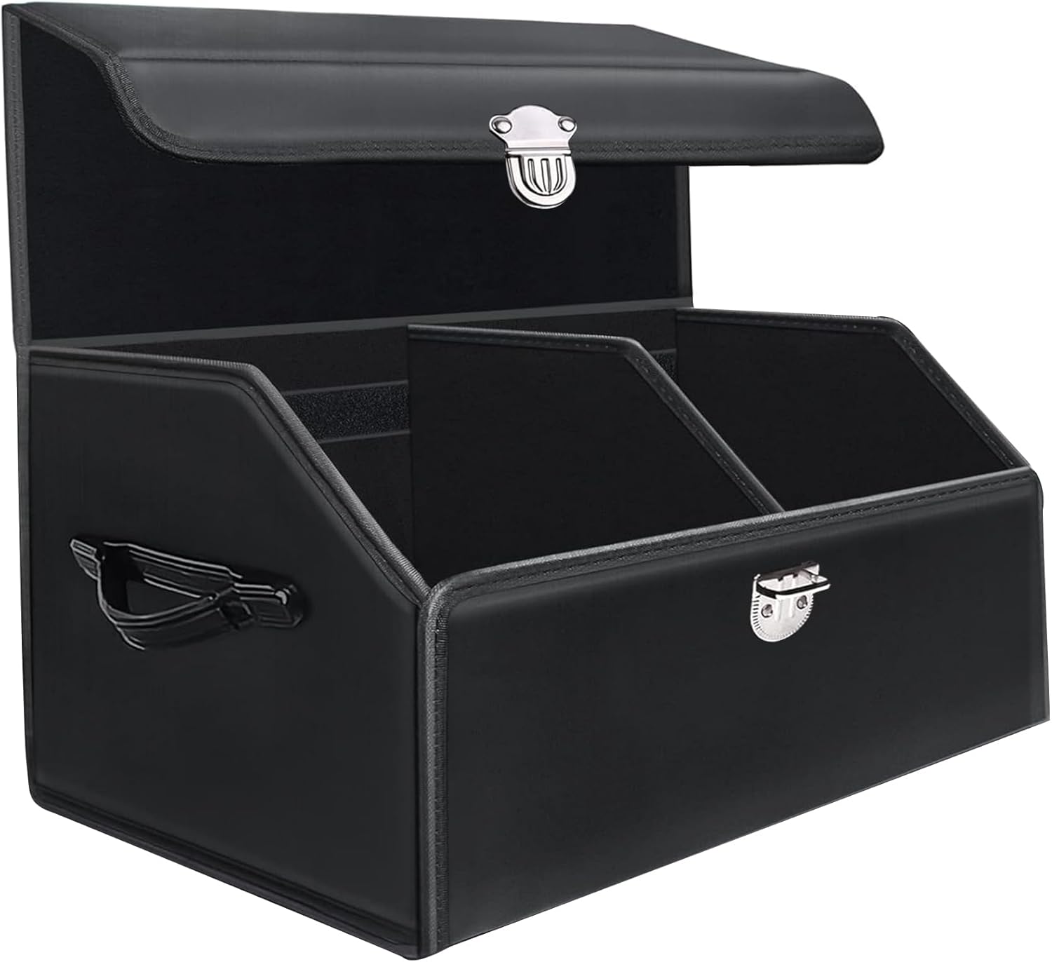 Trunk Organizers for Car, Boot Organizer for SUVs, Leather Storage Box for Sedan, Button Lid, Collapsible Adjustable Compartment Boot Tidy Organizer Accessories for Sedan Pickup Truck RV (Black)