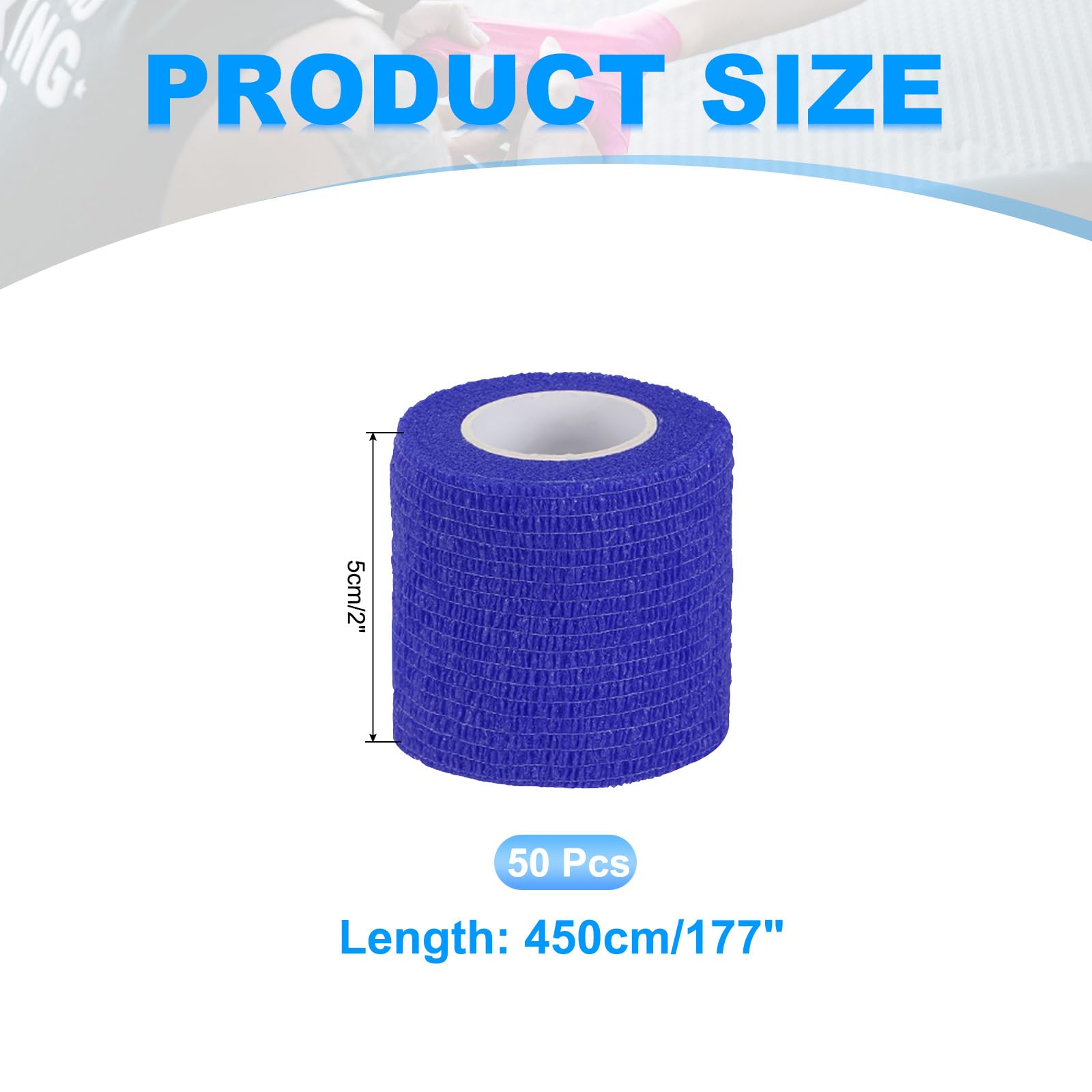 PATIKIL Benda Autoadesiva Avvolgibile 177" X 2", 50 Pezzi Benda Elastica Autoaderente Autotraspirante Per Sport Stretch Atletica Polso Caviglia Nastro Esterno, Blu Scuro