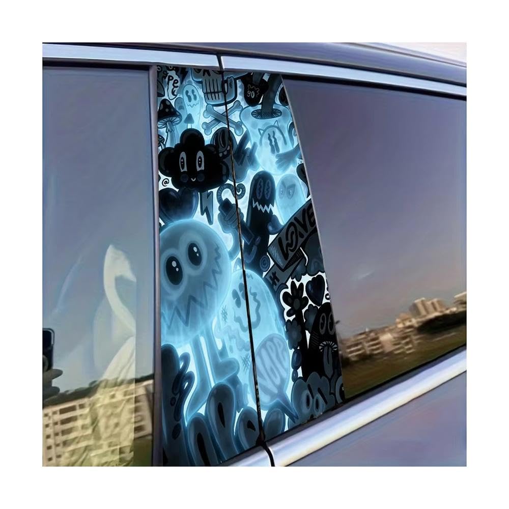 Dabhuoc One Color Car Parts 2Pcs Car Center Pillar Sticker Ghost Graffiti Glossy Protective Polyethylene Film