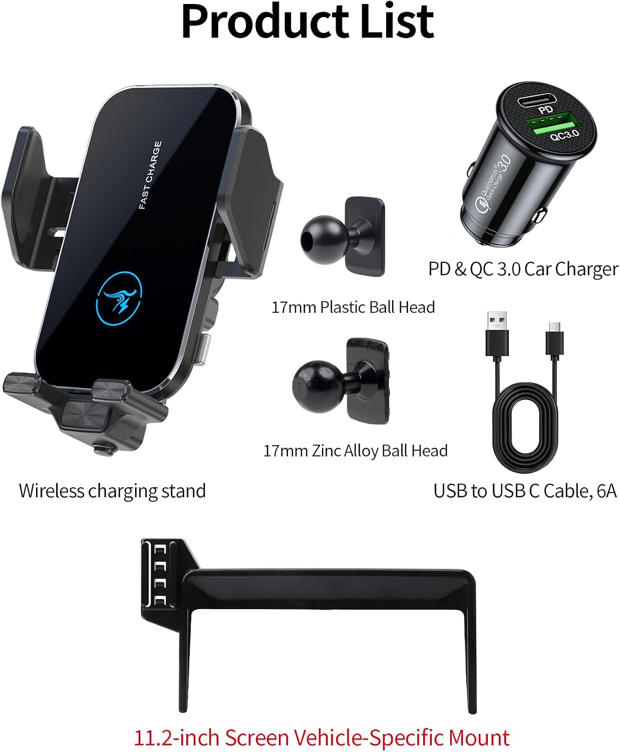 15W Wireless Fast Charger for Volvo XC60/XC90 2025 2026 Accessories 11.2 inch Screen Fixed Clip, Interior Decoration Mobile Phone Mount, 360° Rotation, Vehicle-Specific Custom Mount