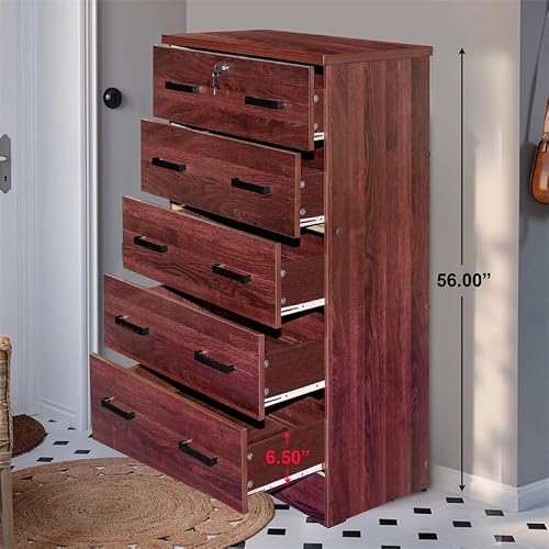Better Home Products Olivia Super Jumbo 5 Drawer Chest With Metal Gliding Rails (Sld5 Mahogany) #TOP2