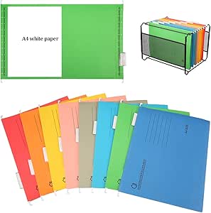 Hiziwimi 15PC PVC Filing Cabinet A4 Suspension Files With Tabs And Inserts Hanging File Folders For File Storage