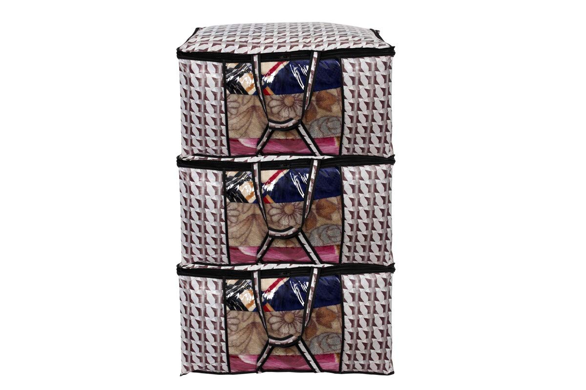 Stylista Quilt Blanket Storage Bags Extra Large Double Size Set of 3 Symmetric Pattern Grey-image-38