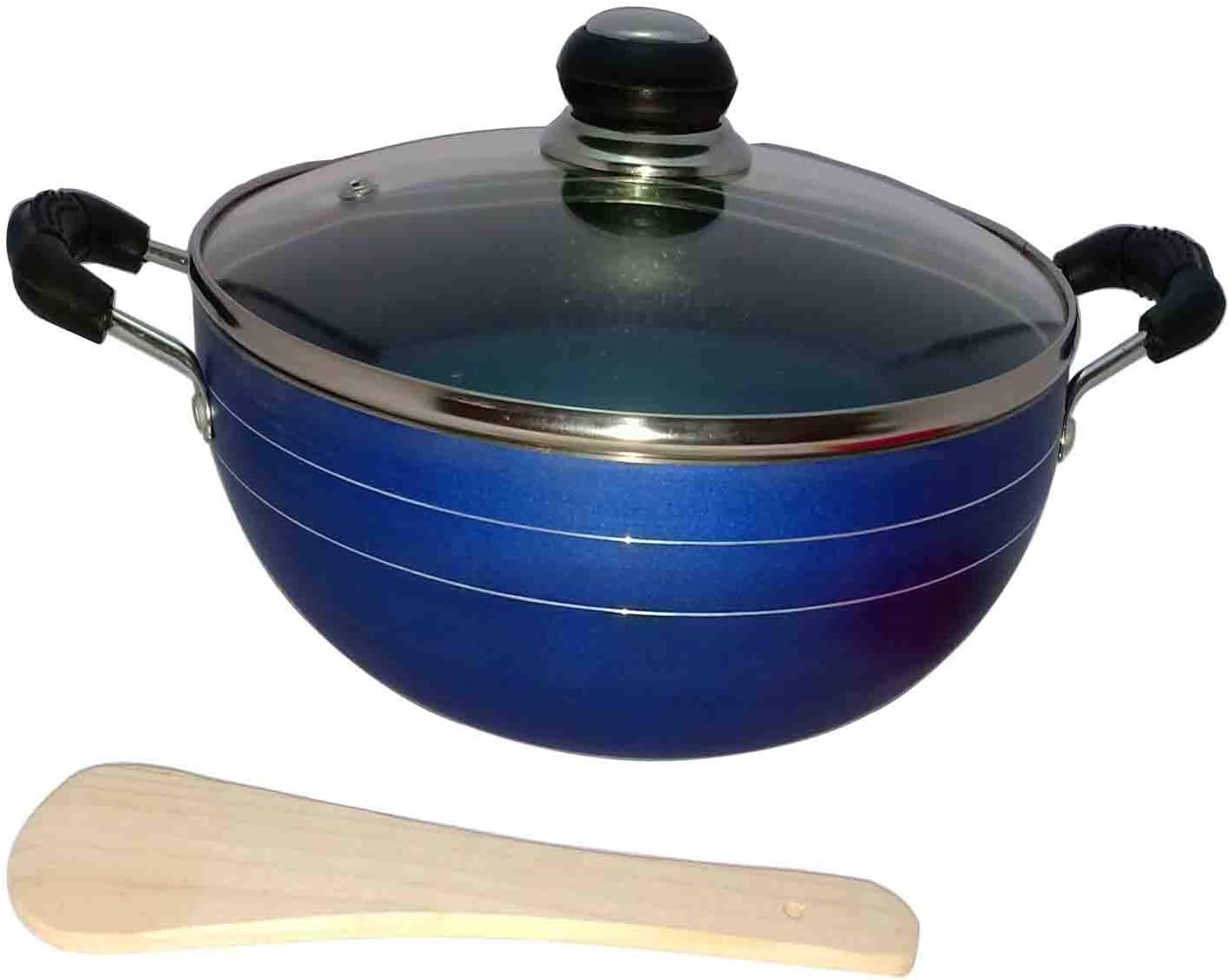 G&D Kadhai Induction Base Non Stick Aluminum Deep Kadai with Glass Lid All Purpose Pan Flat Bottom Deep Fry Pan Cookware Non stick Frying Pan (2.2 ltr) Pan Diameter 9 Inch