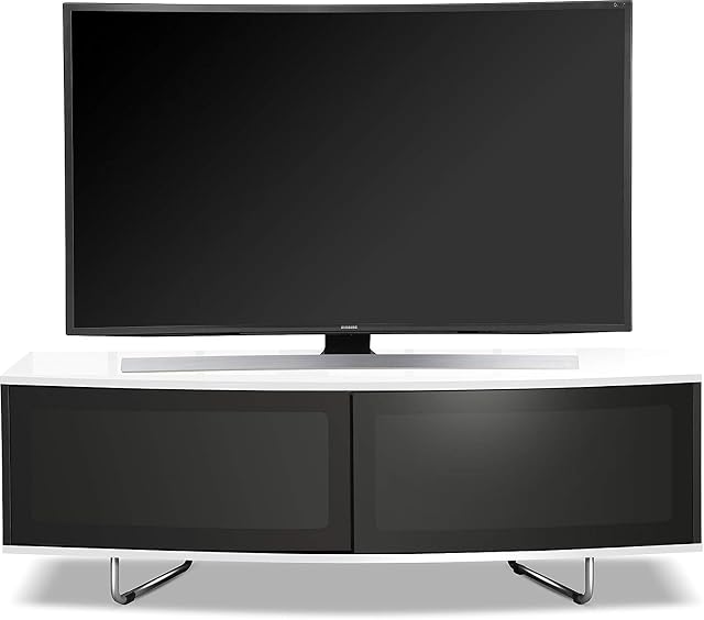 Homeology Caru Gloss Black and Gloss White Beam-Thru Remote Friendly Super-Contemporary D Shape Design 32"-65" LED/OLED/LCD TV Cabinet