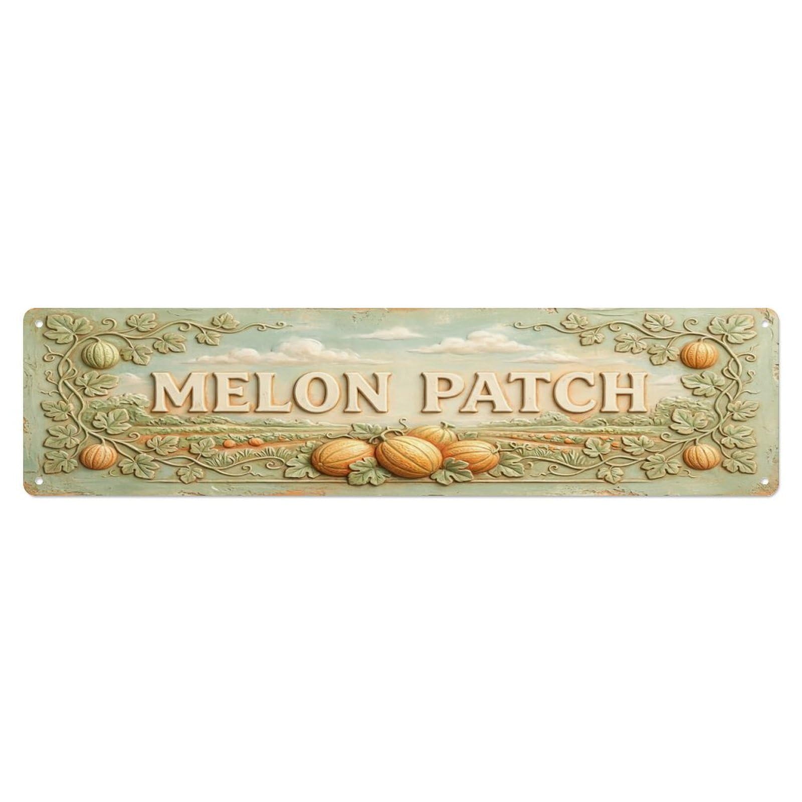 Olhnbad 4X16inch(10X40cm) Vintage Cottagecore Garden Melon Patch Relief Metal Tin Sign
