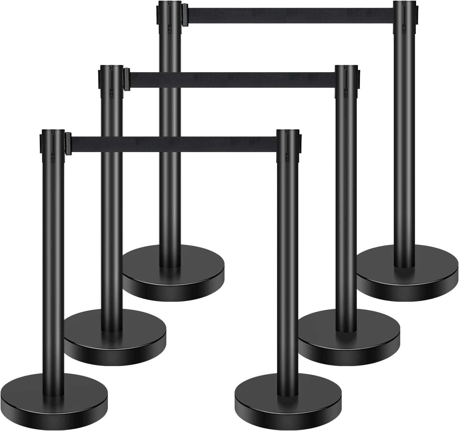 XPCARE 6 Pack Crowd Control Stanchion,Black Stanchion Set with 6.6ft/2m Black Retractable Belt, Black Crowd Control Barrier -Suitable for Hotels, Exhibitions,Easy Connect Assembly