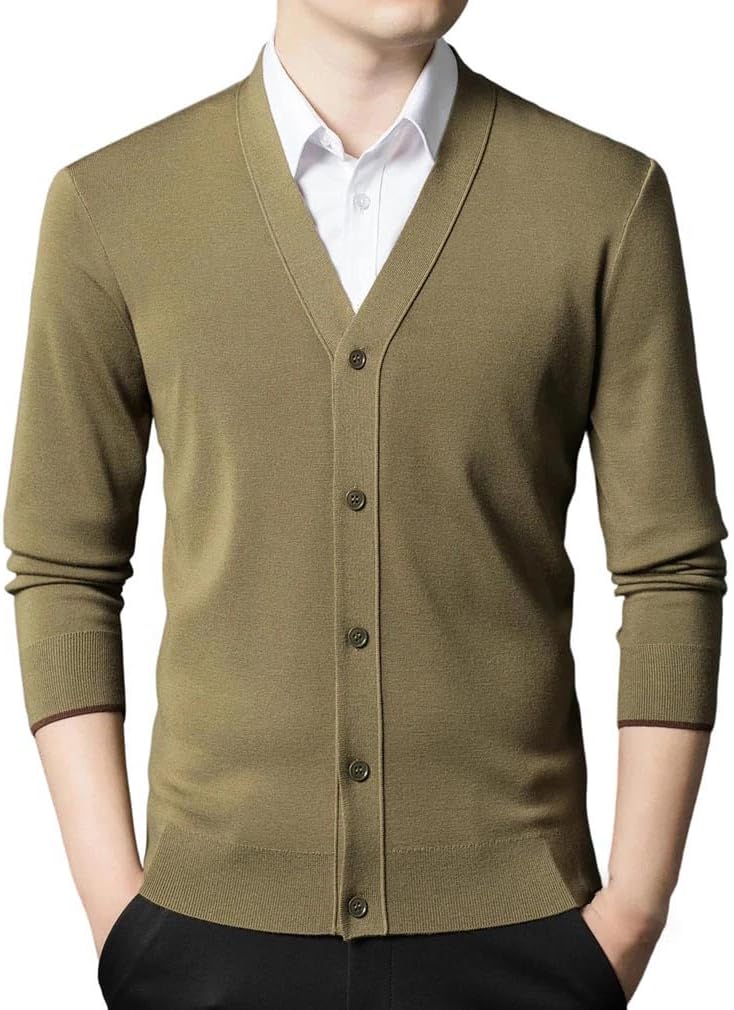 Men Wool V-Neck Single Breasted Long Sleeve Thicken Winter Cardigan Sweater
