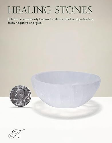 Miniatura 2 de KALIFANO Cuenco de carga de selenita con efectos curativos y calmantes (3 pulgadas) de alta energía Selenita Satin Spar Worry Stone utilizado para