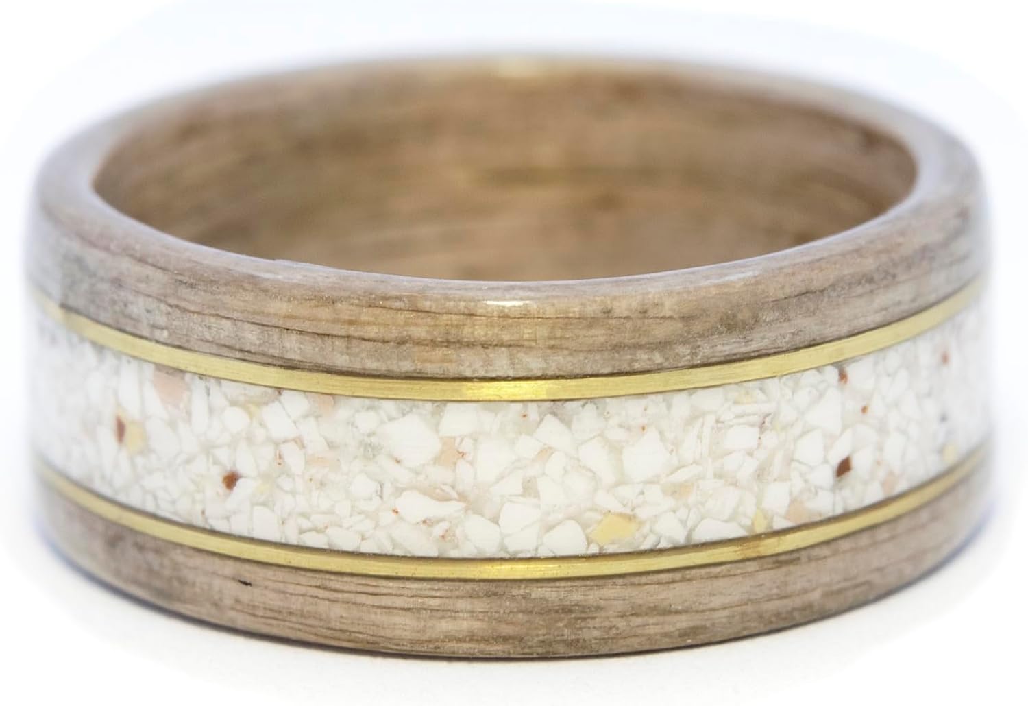 Wedding And Engagement Stone Ring with Wood and Gold Band. Wooden Ring With Stone Inlay. Stone Wedding Band.