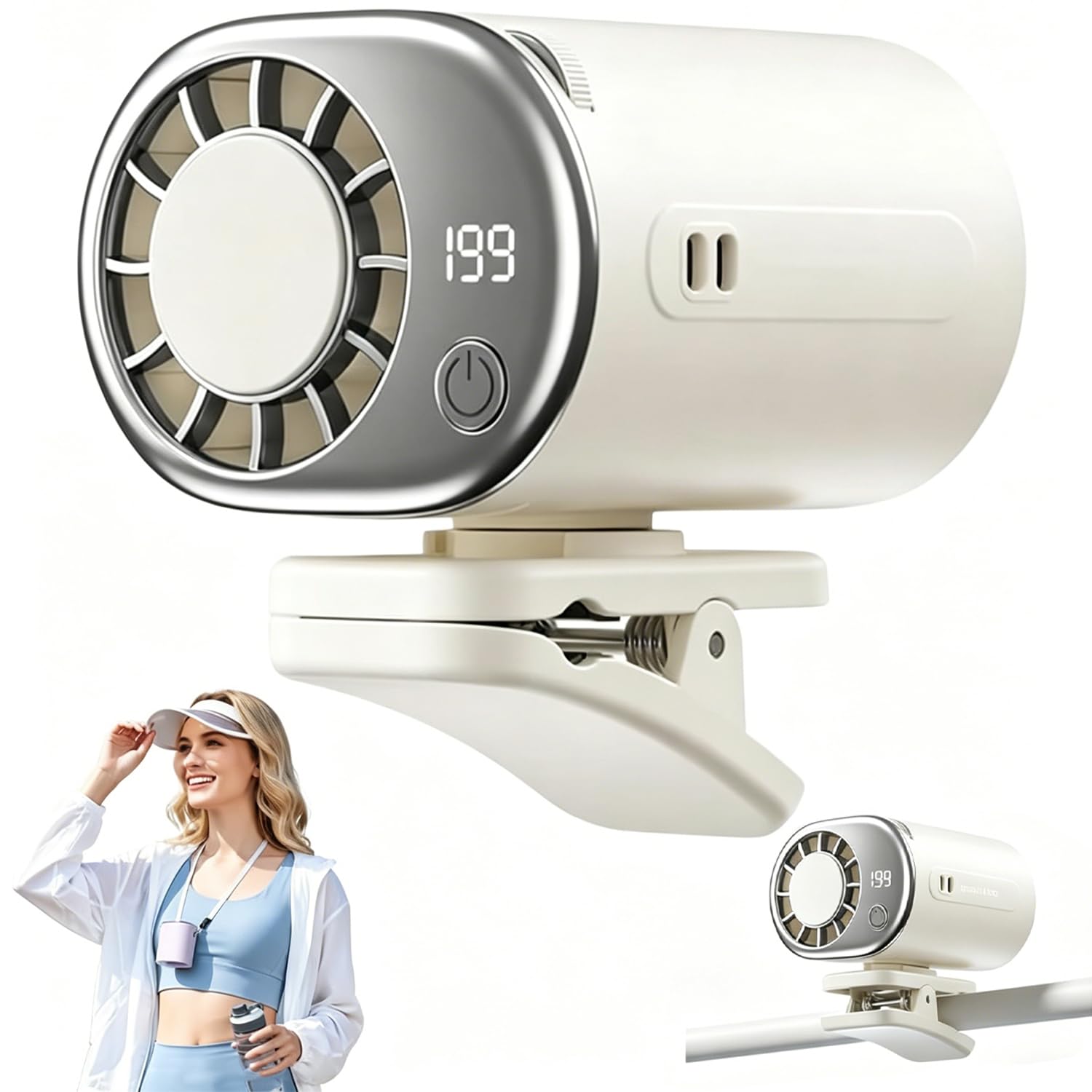 Car Clip on Air Conditioner Fan, 2026 Portable Clip Fan with LED Display, Mini Air Conditioner for Car with 360° Rotation, 199 Speeds for Cars, USB Rechargeable Cars Fans for VisorOffice Beach