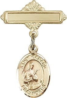 14kt Yellow Gold Baby Badge with St. Gerard Charm and Polished Badge Pin 1 X 5/8 inches