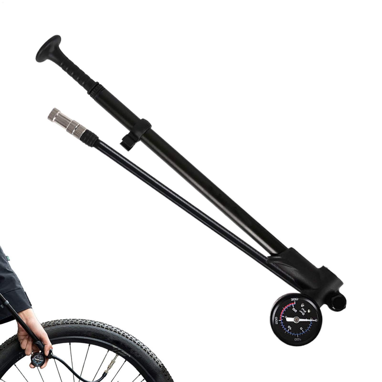 Pompa per Ammortizzatori Mountain Bike Alta Pressione 21 Bar Portatile | Pompa con Manometro per Pneumatici e Ammortizzatori Mountain Bike Adatto a Manutenzione, Ciclismo, Trail e Spostamenti Urba