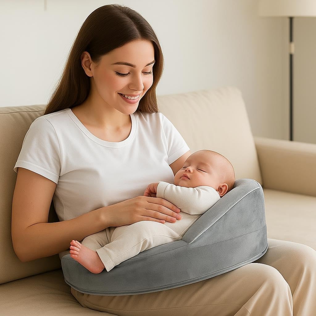 ETOFIXEE Stillkissen Klein mit Sicherheitsumrandung,Ergonomisches Verstellbares Abnehmbarer Stillkissen Unterwegs,Memory Foam,Kissenbezug Waschbar