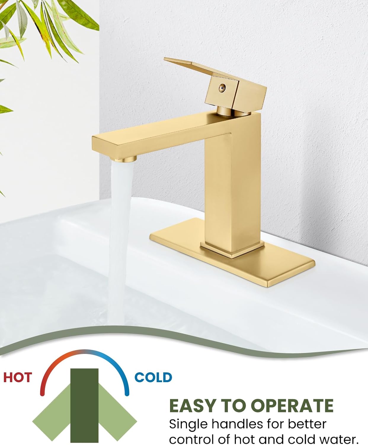 gotonovo Bathroom Faucet for Sink 1 or 3 Hole Deck Mount 304 Stainless Steel Modern Bathroom Sink Faucet Single Handle Basin Mixer Tap with Supply Hoses and Pop Up Drain, Brushed Gold