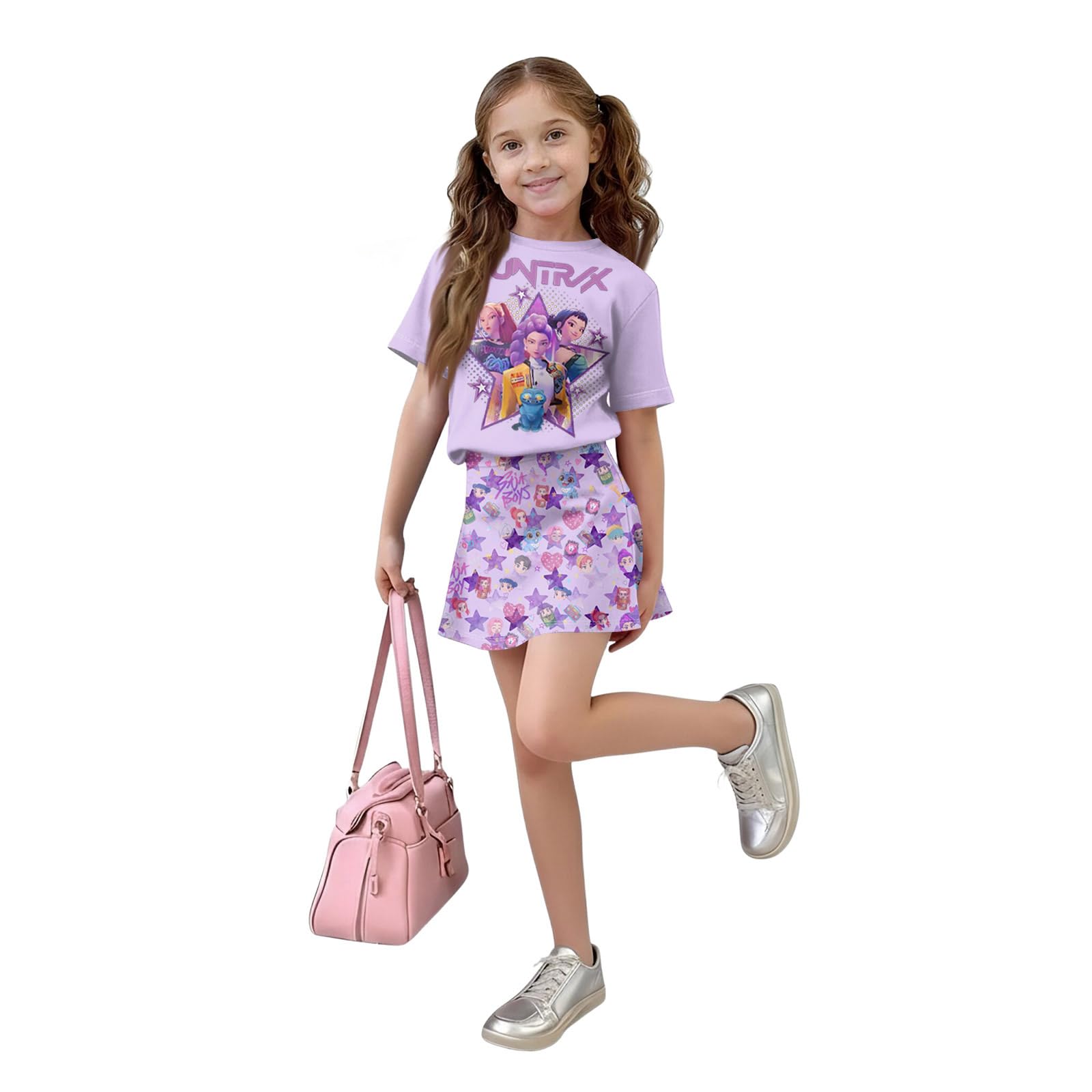 K Pop Short Sleeve T-Shirt and Skirts Outfits Set for Girls Hunters Girl's Anime Graphic Tees De-Mon Summer Sets — view 2
