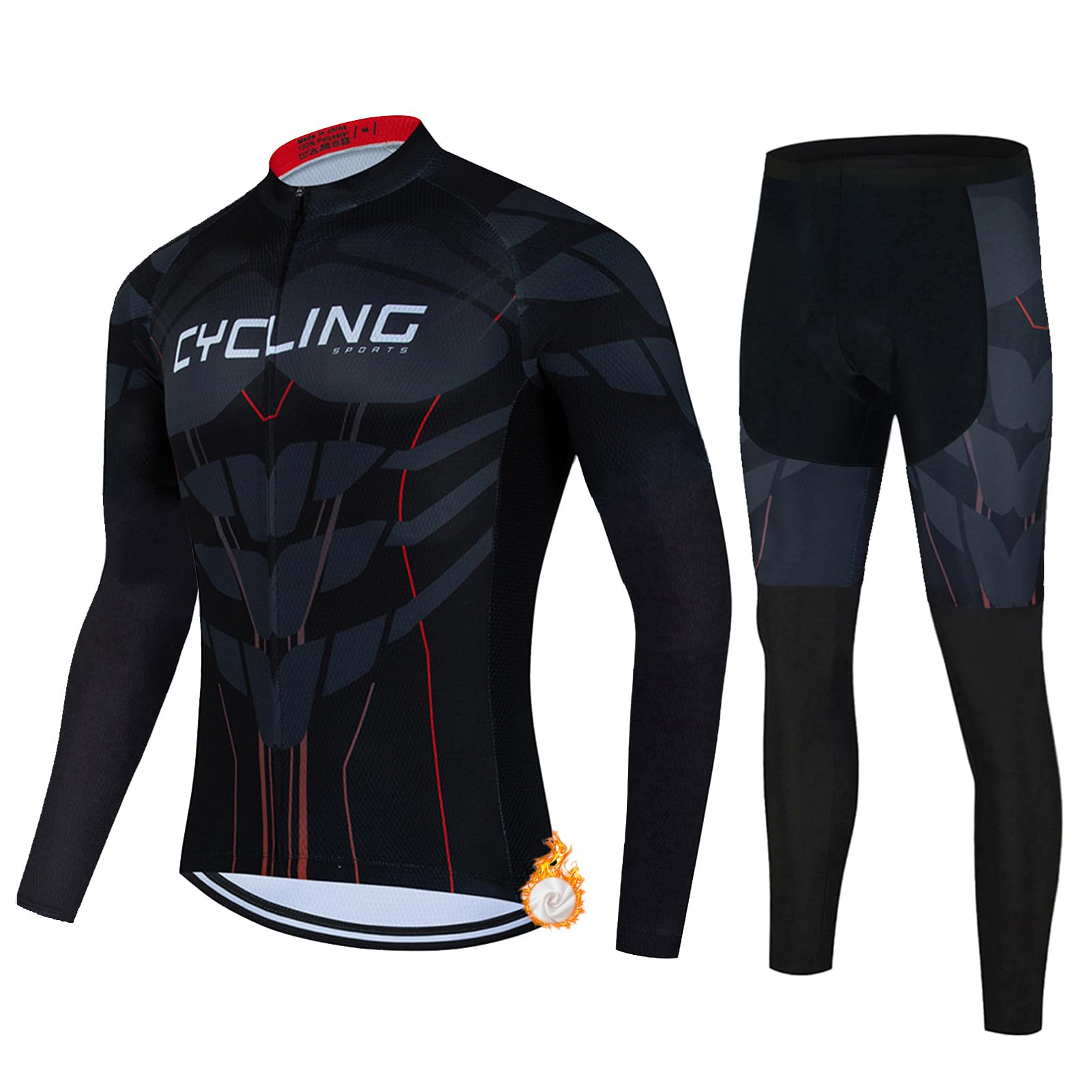 Completo Ciclismo Uomo Abbigliamento Bici MTB Invernale Tuta da Ciclista,Maglietta Bicicletta Termico Vello Giacca Manica Lunga e Pantalones Largos con 19D Gel Imbottiti,Completi Maglia da Ciclo