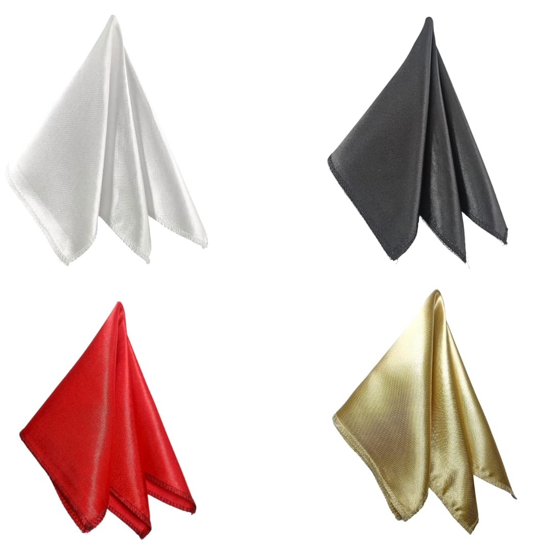 Satin Pocket Square for Men | Wedding Handkerchief for Suits, Blazers & Tuxedo | Men's Pocket Square Combo (Pack of 4) (White,Black,Red,Champagne)-image-47