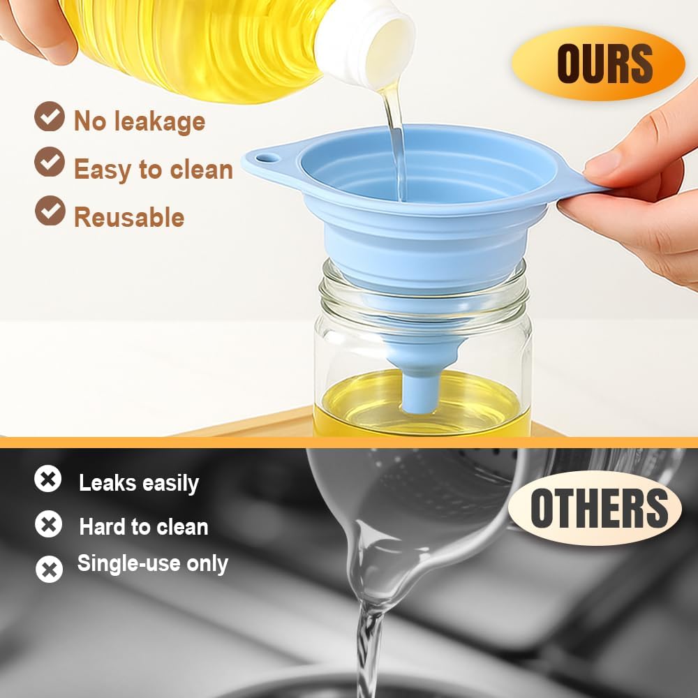 6-piece Kitchen Funnel Set, 2026 new Food Funnel Silicone Foldable Kitchen Funnel, Upgraded Kitchen Bottle Funnel, Kitchen Utensil (3 Pack)