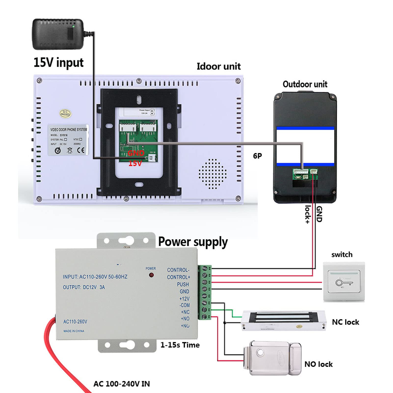 Sistema Videocitofono da 7 Pollici, Videocitofono Campanello Video HD LCD Vivavoce Monitor Videocitofono, Monitor Password Identificazione Impronte Digitali TFT Cablato con Visione Notturna per la(#1)