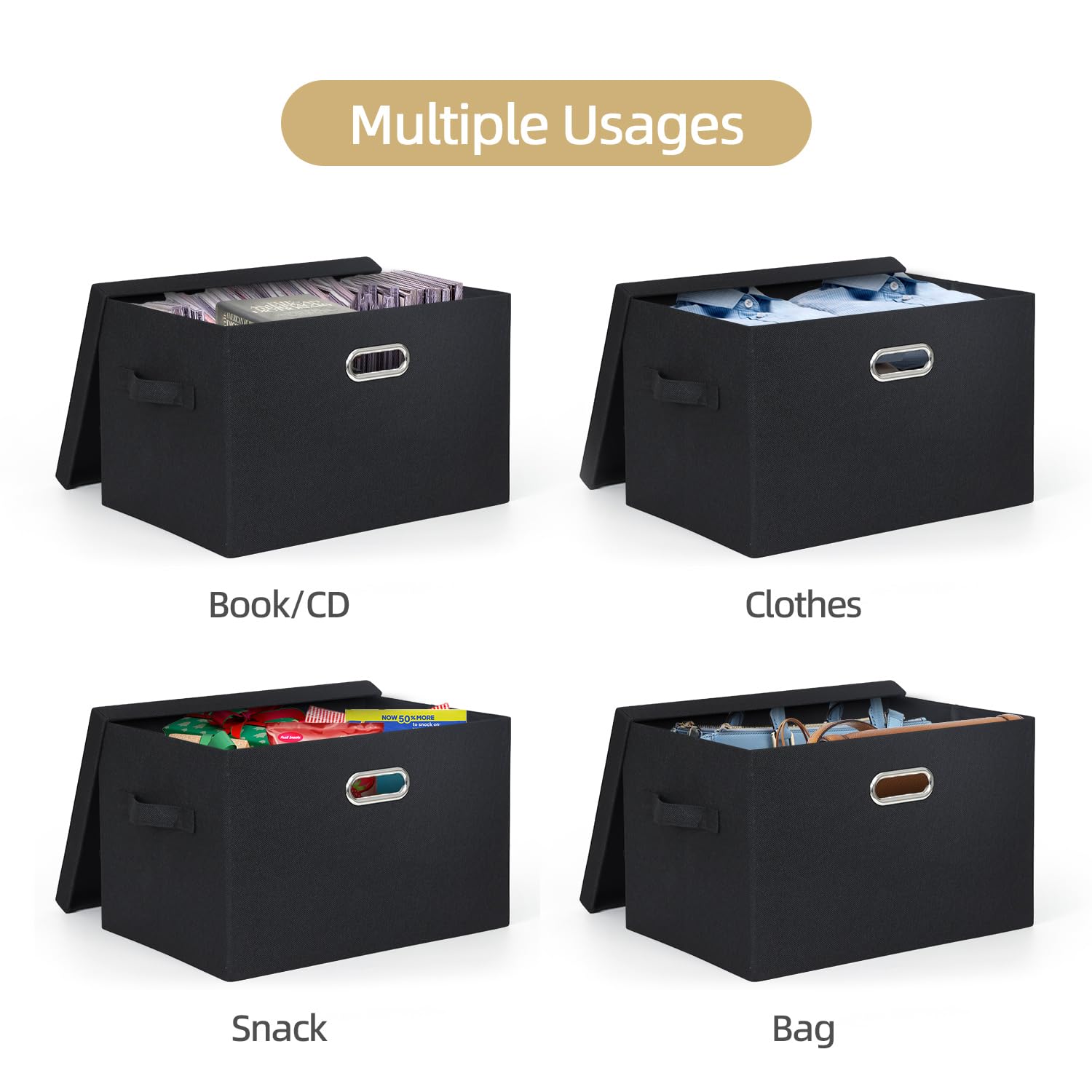 2 Stück Aufbewahrungsboxen mit Deckel und Griff, Faltbare Aufbewahrungskorb, Aufbewahrungsbox aus Stoff, Aufbewahrungsbox für Schränke für Kleidung, Bücher, Kosmetik, Schwarz, 43 x 31 x 28 cm