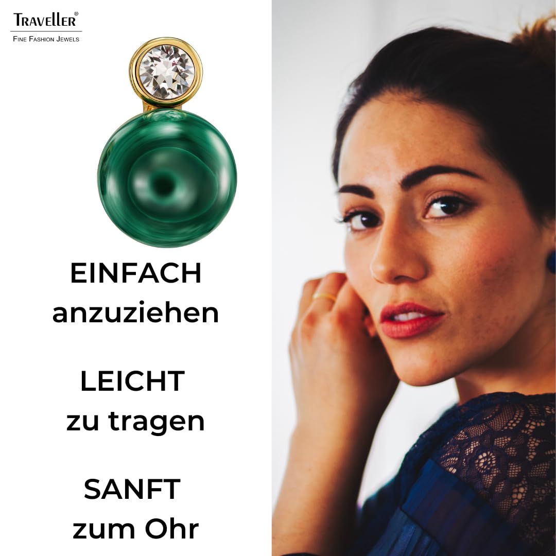 Traveller Ohrclip - Damen - echter Malachit - Ø 10 mm - Kristall - 22kt vergoldet - 15x10 mm - 112502