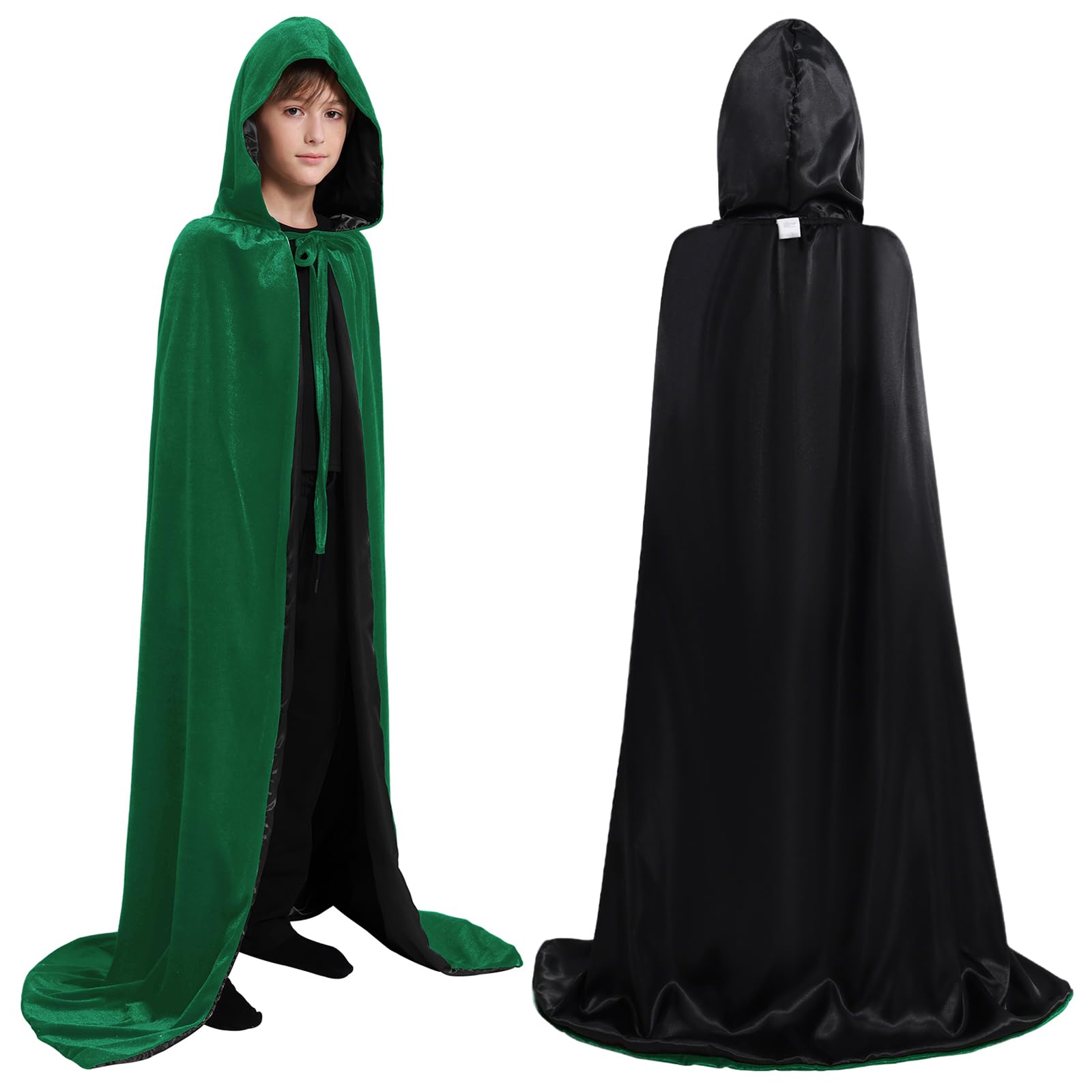 Valcatch Halloween Hooded Cloak Vampire Capes for Kids Adult, Unisex Reversible Velvet Satin Full Length Long Robes with Hood Fancy Dress Costume for Witch Masquerade Cosplay Party