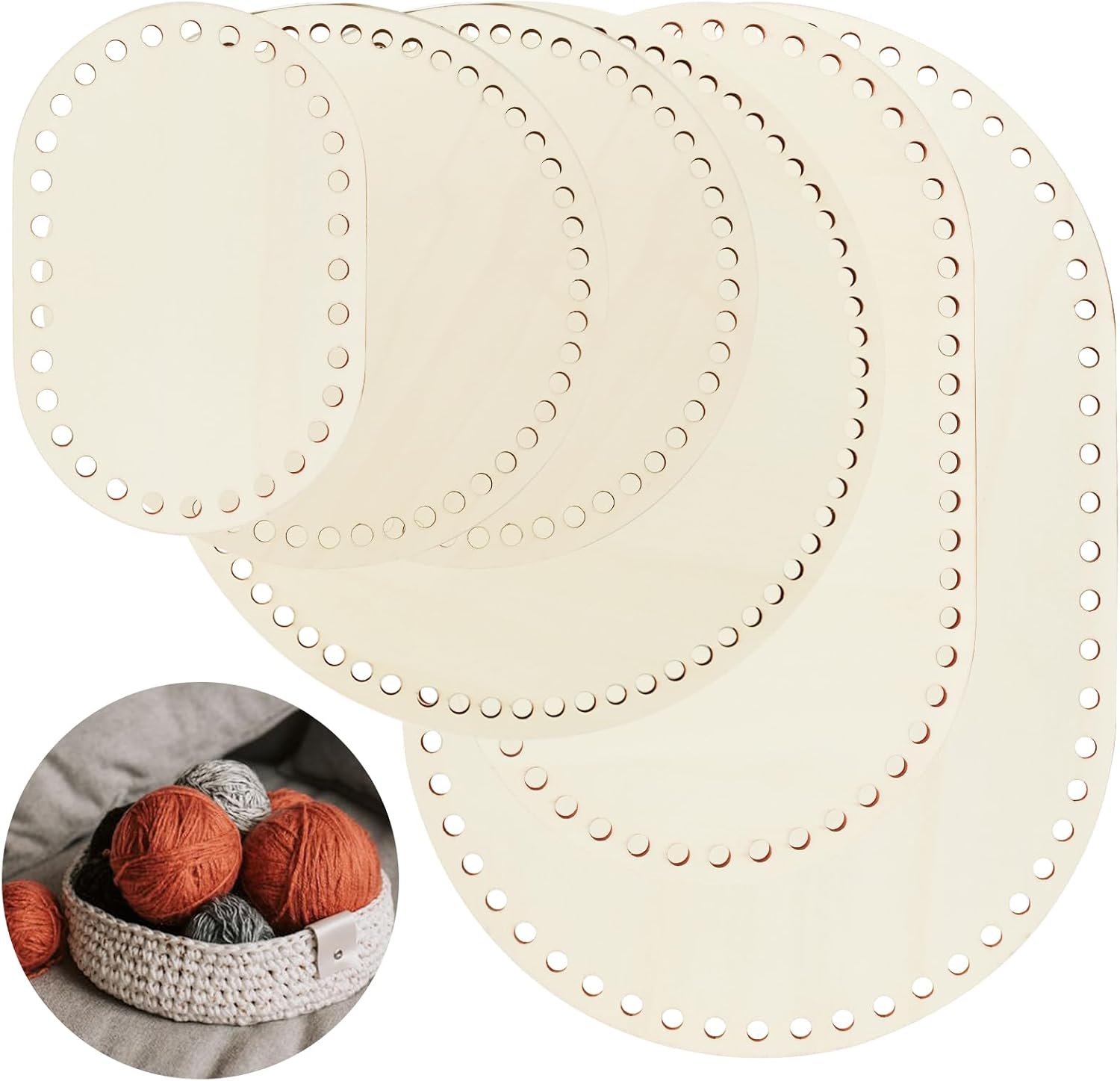 Luomorgo 6PCS Natural Wooden Basket Base Set (3PCS Oval & 3PCS Round)