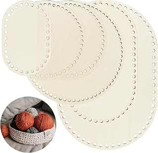 Luomorgo 6PCS Natural Wooden Basket Base Set (3PCS Oval & 3PCS Round) - Solid Unfinished Crochet Basket Bottom for DIY Weaving, Knitting Crafts