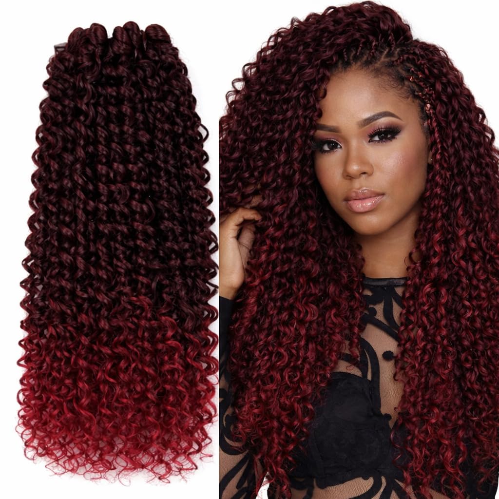 Extension Capelli Sintetici, Ricci per Crochet Braids, Lunghe: 35 cm - Peso: 240 g – Extension Capelli Clip, Ricci Morbidi Effetto Naturale, Burg Rosso Degradee, RITMO